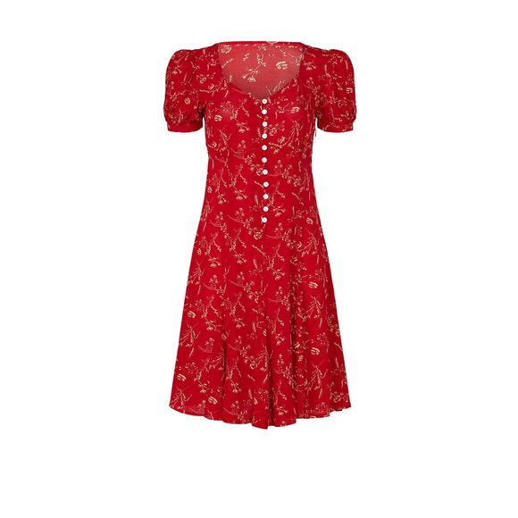 Polo by Ralph Lauren Red Floral Button Front Short Sleeve Mini Dress Size 8 - Picture 4 of 15